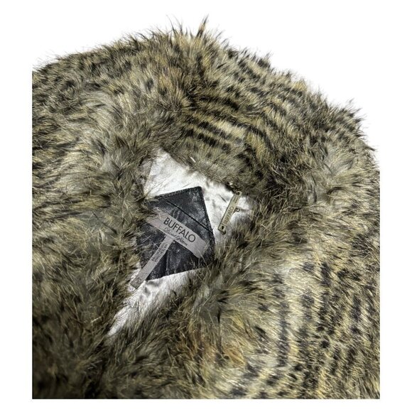 BUFFALO Faux Fur Striped Luxury Designer Winter Parka Casual Glam Coat Small - Picture 3 of 5